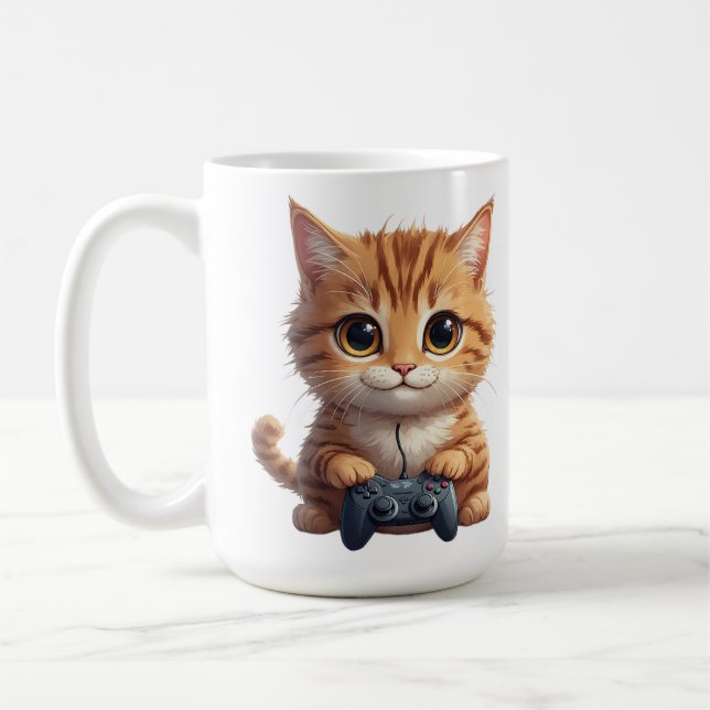 Caneca De Café Kitten Holding Game Controller Gamer Cat (Esquerda)
