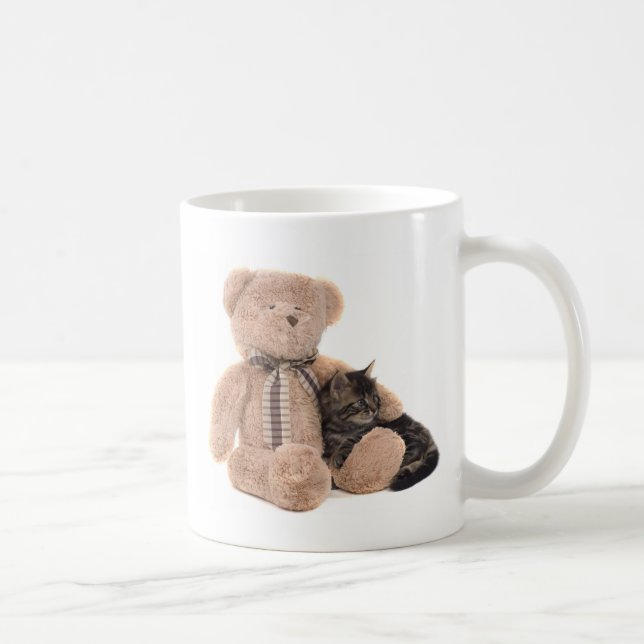 Caneca De Café kitten in the arms of a teddy bear (Direita)