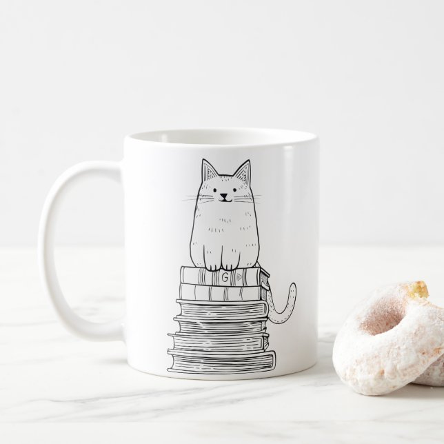 Caneca De Café Kitten on Books (Com Donut)