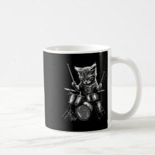 Caneca De Café Kitten Rock Banda Drummer Cat Tocando Tambores
