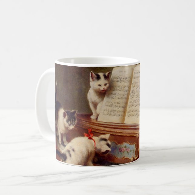 Caneca De Café Kittens e Piano (Frente Esquerda)