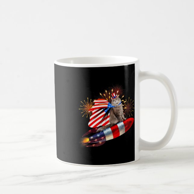 Caneca De Café Kitty Cat 4 De Julho Rocket Com Fogos De Fogo Usa  (Direita)