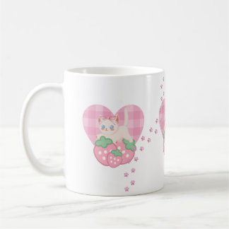 Caneca de Café Kitty Fofa & Morango Coração Rosa -
