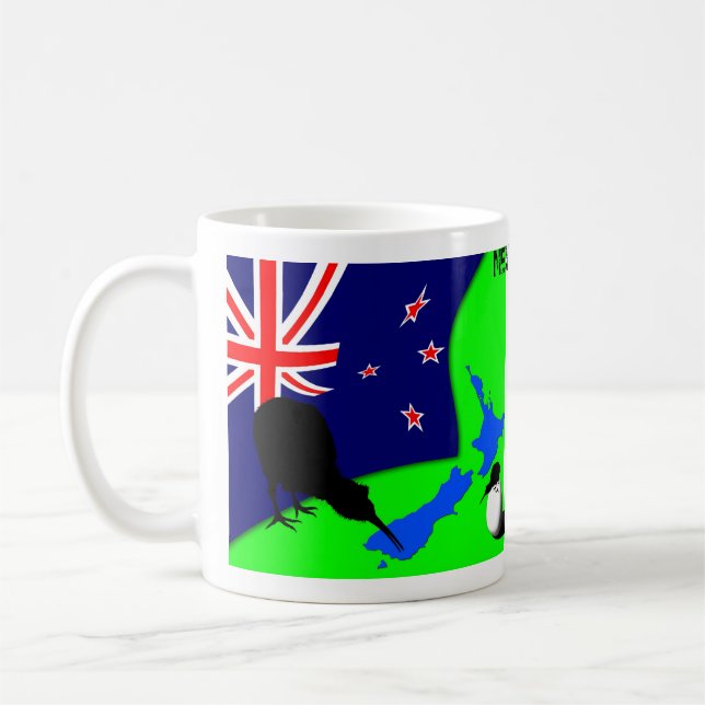 Caneca De Café Kiwi Bird, Egg & Nova Zelândia Map (desenho) (Esquerda)