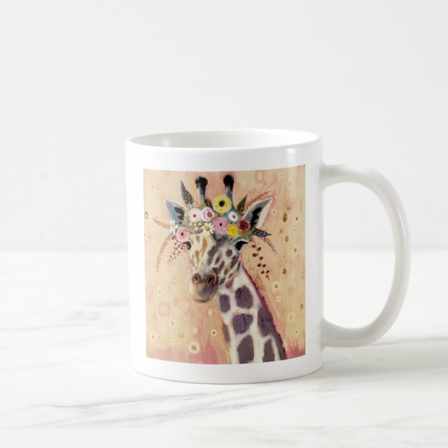 Caneca De Café Klimt Giraffe | Adornada Em Flores (Direita)