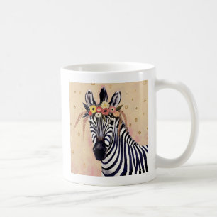 Caneca De Café Klimt Zebra   Adornada Em Flores