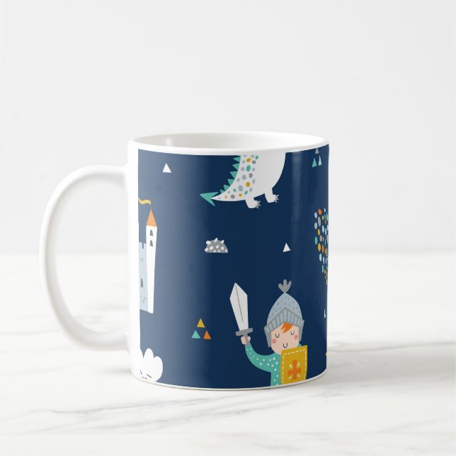 Caneca De Café Knight Dragon Castle Padrão Infantil (Esquerda)