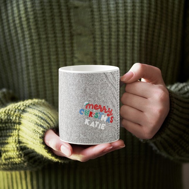 Caneca De Café Knit de Cinza Cozy Personalizado Inverno | Feliz N (Criador carregado)