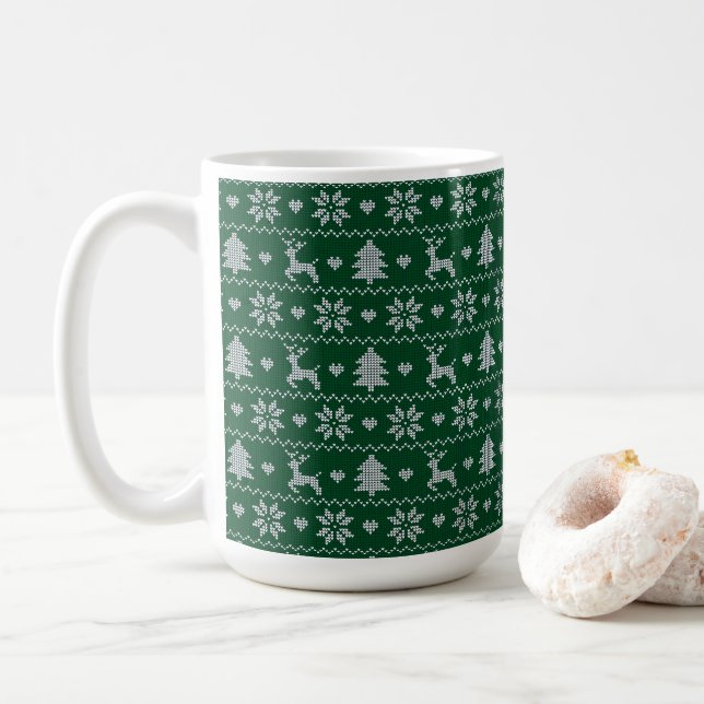 Caneca De Café Knitted seamless Christmas pattern (Com Donut)