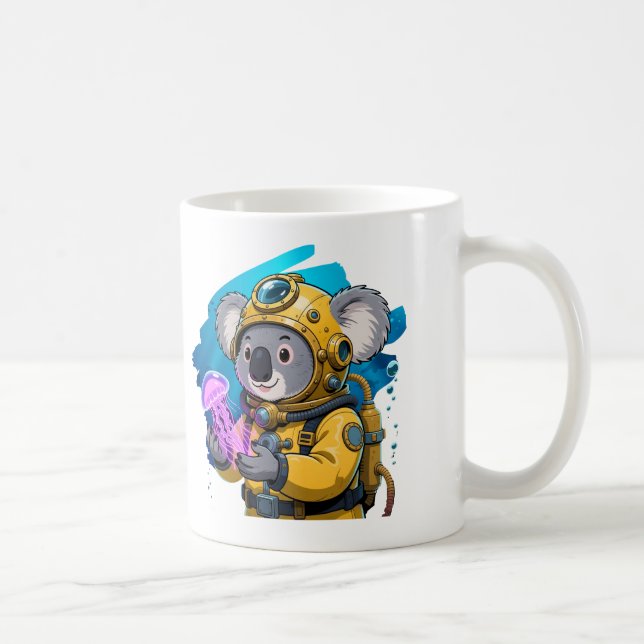 Caneca De Café Koala Deep Sea Diver Cute Cartoon Explorer (Direita)