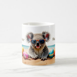 Caneca De Café Koala na praia com Felz pascoa de ovos de Páscoa