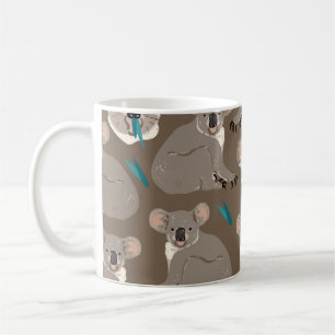 Caneca De Café Koala sobre fundo castanho neutro, sem costura