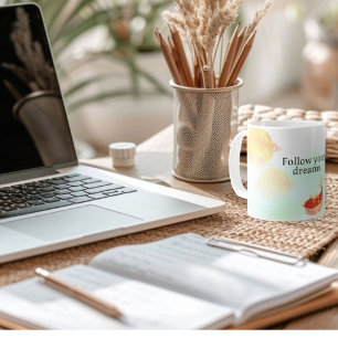 Caneca De Café Koi Fish Dream Cita Impressão de Arte - "Siga Sua 