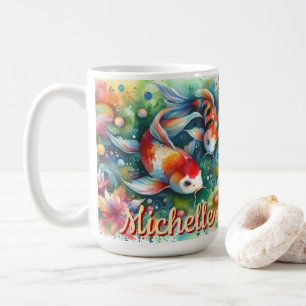 Caneca De Café Koi Fish Whimsical Watercolor Orange Personalizado