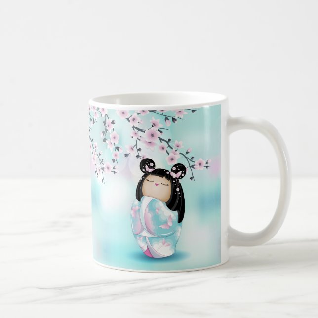 Caneca De Café Kokeshi Doll Chibi Cherry Blossoms Café Mug (Direita)