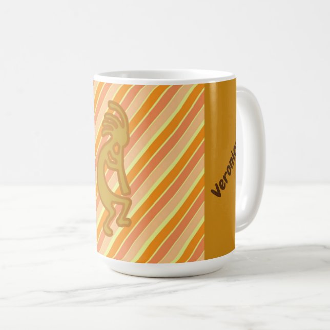 Caneca De Café Kokopelli com Flute Dourada Orange Stripes Sudoest (Frente Esquerda)