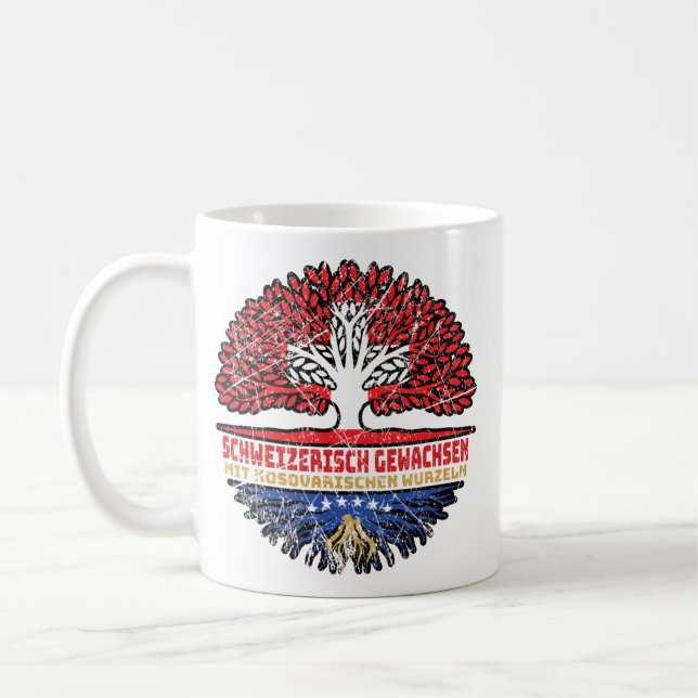 Caneca De Café Kosovo Kosovarisch Schweizer Schweiz Baum Wurzel (Esquerda)