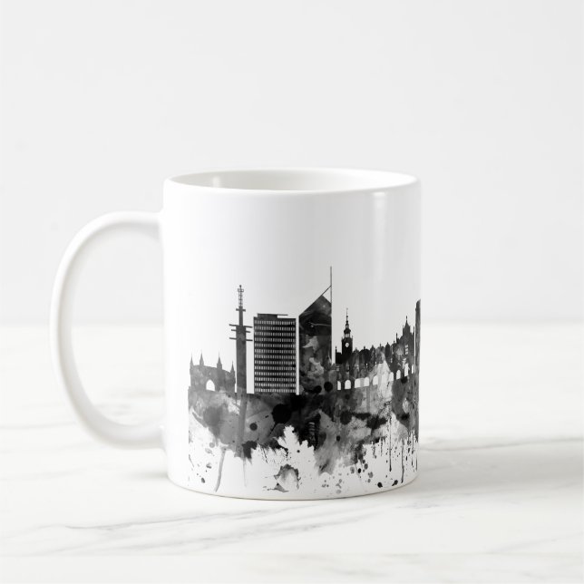 Caneca De Café Krakow Polônia Skyline BW (Esquerda)