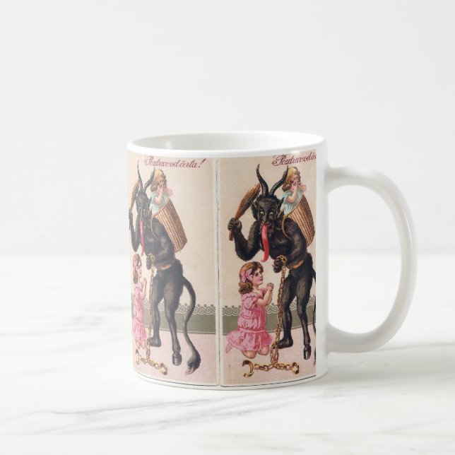 Caneca De Café Krampus Kidnaps Girls Vintage Natal (Direita)