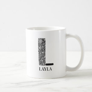Caneca De Café L e Nome Iniciais Modernos Preto e Branco