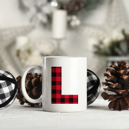 Caneca De Café L Monograma Letra L Negrito Xadrez Búfalo Vermelho