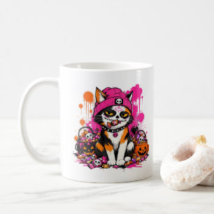 Caneca De Café L&S Sugar Skull Calico Cat Halloween