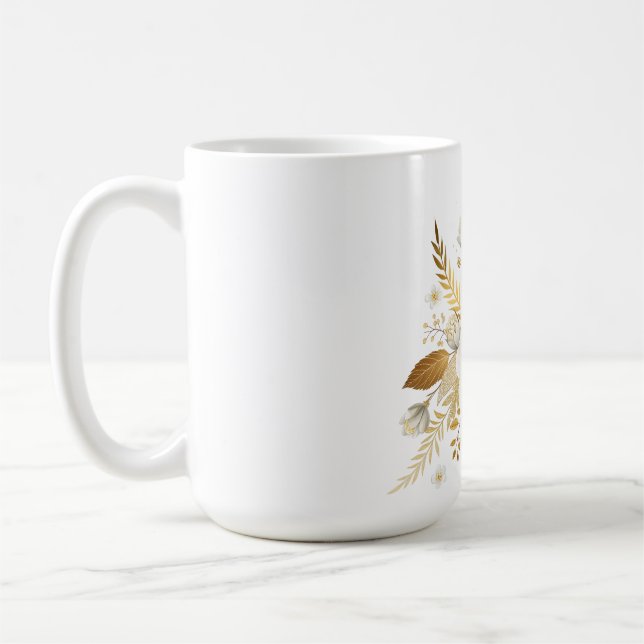 Caneca De Café Lã de cerâmica com floral branco e Dourado (Esquerda)
