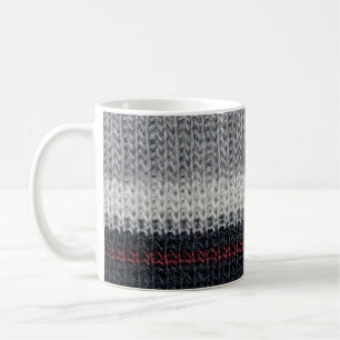 Caneca De Café Lã de tricô: listras brancas e vermelhas.