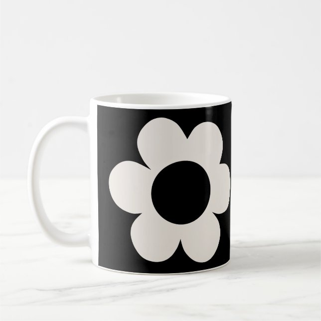 Caneca De Café La Fleur 06 Floral Retro Preto E Flor Branca (Esquerda)
