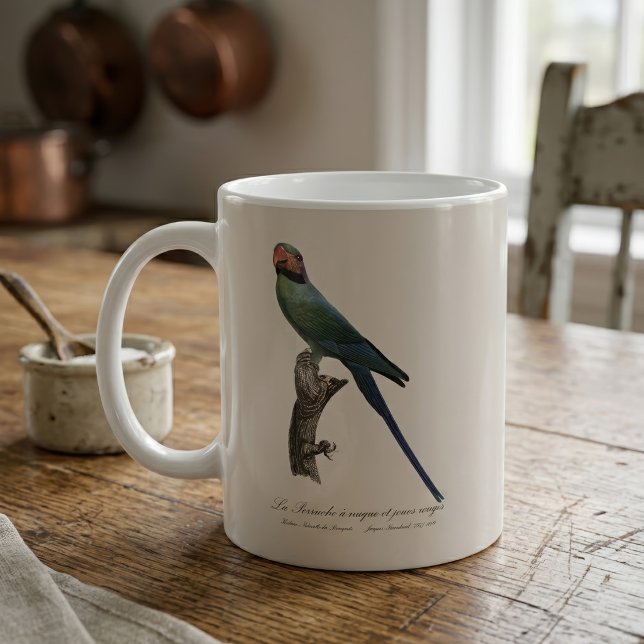 Caneca De Café La Perruche a nuque et joues rouges (Long-Tailed Parakeet, Psittacula Longicauda. Coffee Mug)