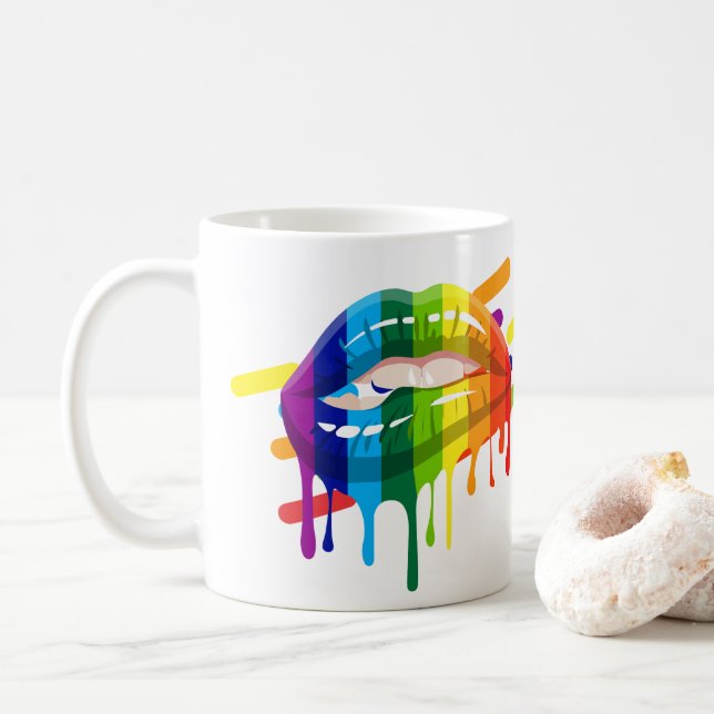 Caneca De Café Lábios arco-íris LGBT (Com Donut)