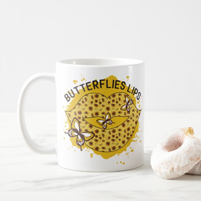 Caneca De Café Lábios borboletas (Com Donut)
