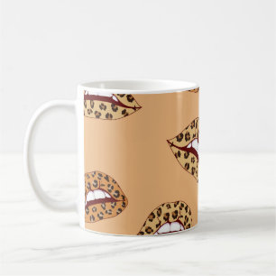 Caneca De Café Lábios de impressão leopardo com padrão uniform