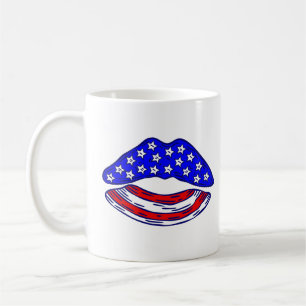 Caneca De Café lábios patrióticos de bandeira americana usa