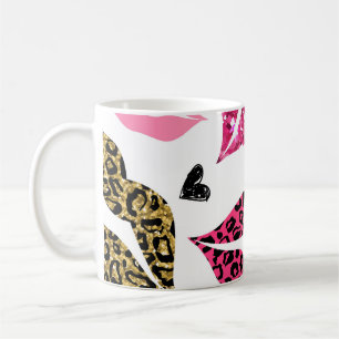 Caneca De Café Lábios reluzentes: Padrão de Moda Leopardo