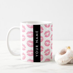 Caneca De Café Lábios Rosa, Beijo, Batom, Seu Nome, Personalizar