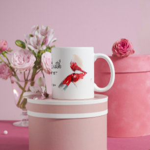 Caneca De Café lábios vermelhos aquarelas e marcas de criação 