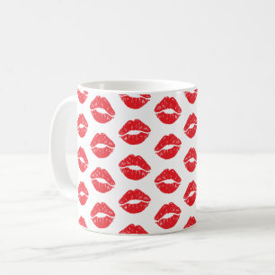 Caneca De Café Lábios Vermelhos, Batom Vermelho, Beijo, Padrão De