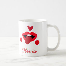 Caneca De Café Lábios Vermelhos Cereja com língua Nome personaliz