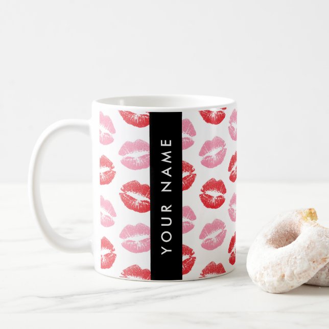 Caneca De Café Lábios Vermelhos, Lábios Rosa, Beijo, Seu Nome, Pe (Com Donut)