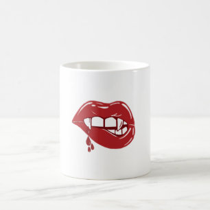 Caneca De Café Lábios Vermelhos Vampiros Derrubando Sangue