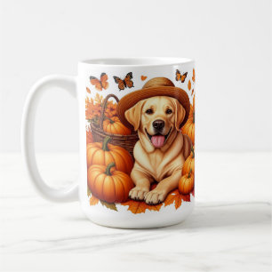 Caneca De Café Labrador Amarelo Com Abóboras De Chapéu De Palha E