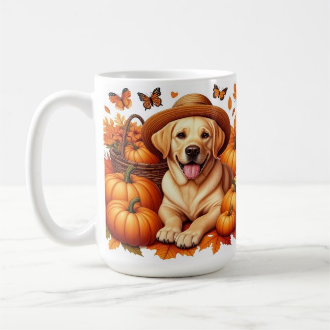 Caneca De Café Labrador Amarelo Com Abóboras De Chapéu De Palha E (Esquerda)
