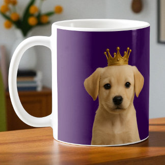 Caneca De Café Labrador Amarelo Cupado em Dourada Coroa
