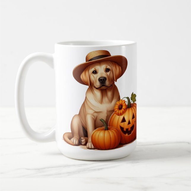 Caneca De Café Labrador Amarelo Puppy Vestindo Chapéu com Pumpkin (Esquerda)