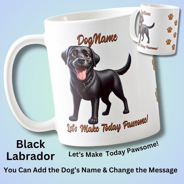 Caneca De Café Labrador Preto - Adicionar Nome do Cachorro, Alter (Criador carregado)