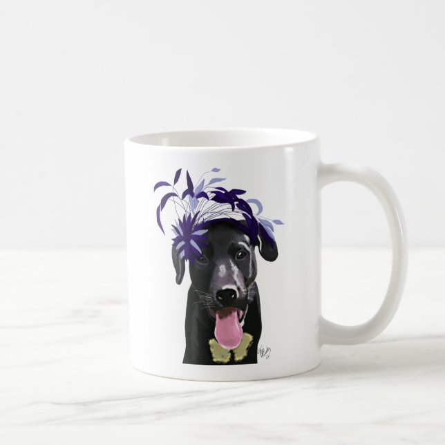 Caneca De Café Labrador Preto Com Fascinador Azul (Direita)