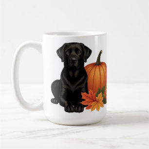 Caneca De Café Labrador preto com folhas de outono e abóbora