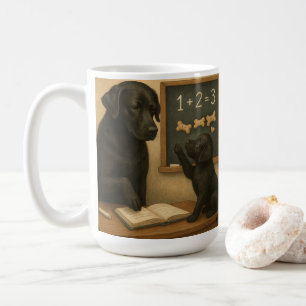 Caneca De Café Labrador preto e cachorrinho na escola