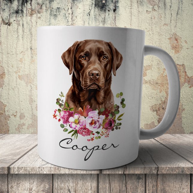 Caneca De Café Labrador Retriever Chocolate em Aquarela (Criador carregado)